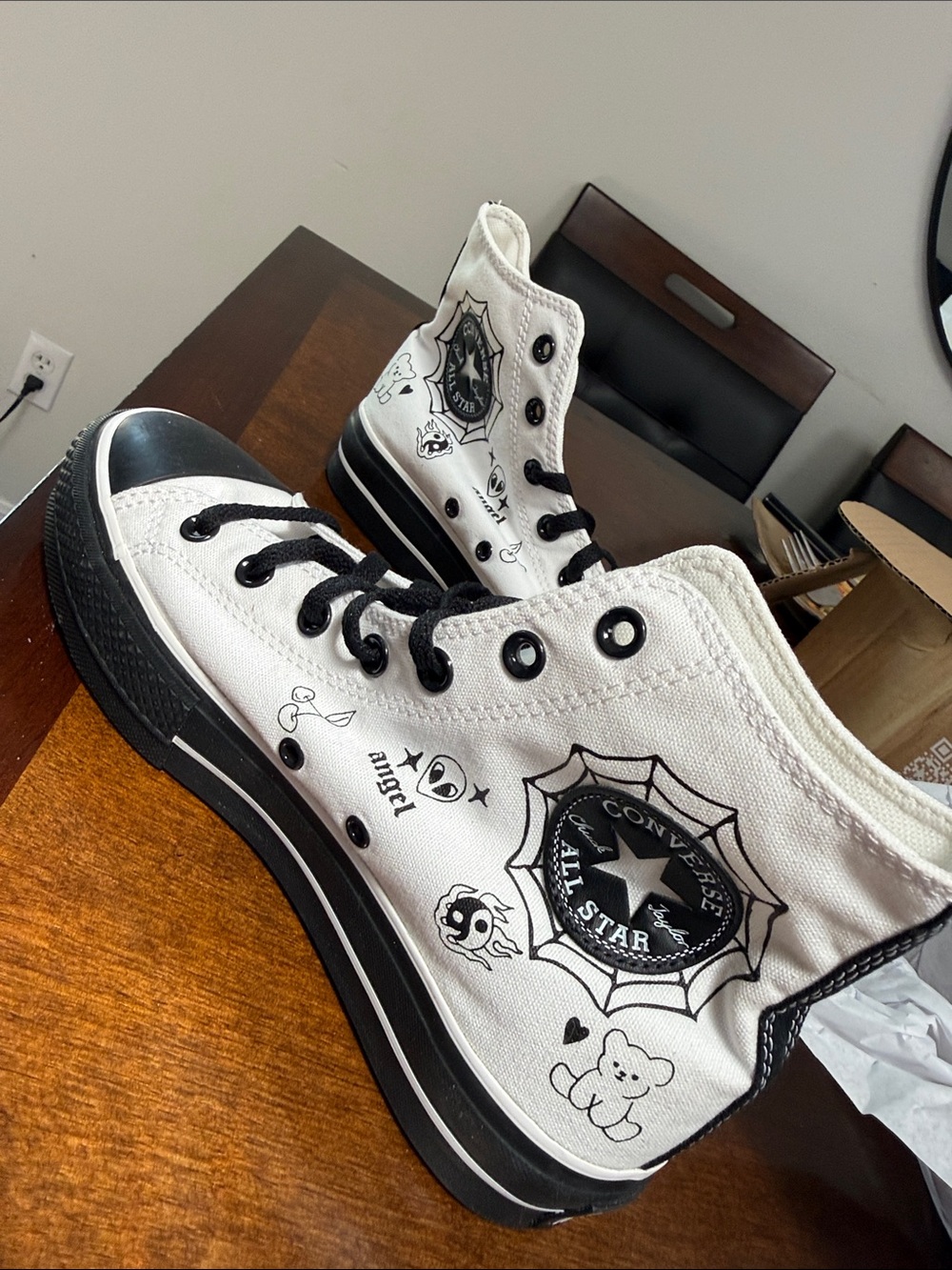 Custom Converse High Top Sneakers - White and Black Graphic